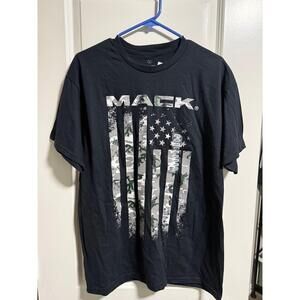 MACK Shirt Mens Large Black Camo American Flag Licensed Graphic Patriot Trucking